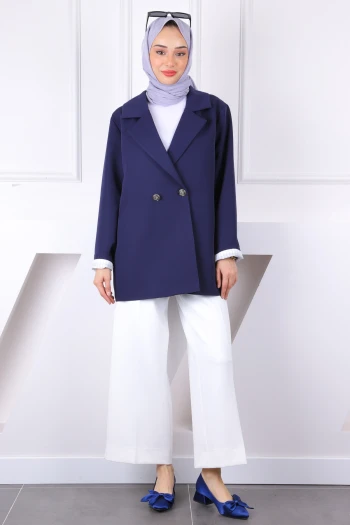 Lacivert Çizgili Astarlı Ceket