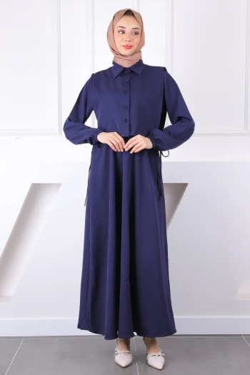 Lacivert Gömlek Süveterli Elbise Kombin Takım