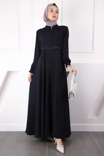 Lacivert Kol Gipeli Nakışlı Ferace