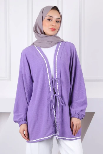 Lila Biyeli Bürümcük Kimono