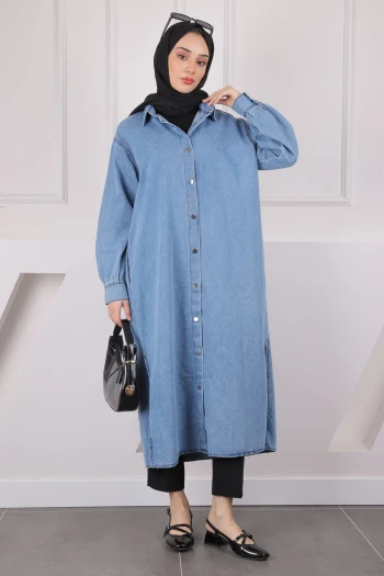 Mavi Cepli Çıtçıtlı Kot Kap