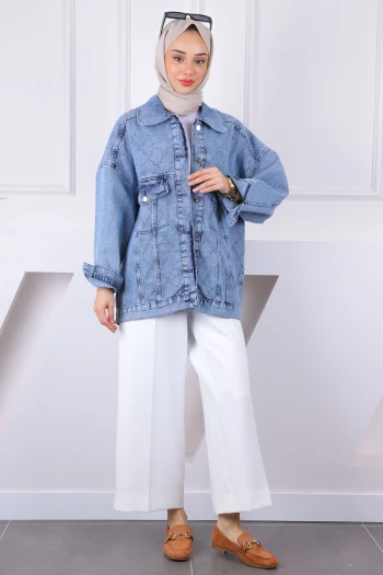 Mavi Lazer Kesim Kot Ceket