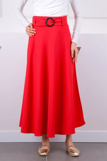 Nar Çiçeği Bel Kemerli Kloş Etek