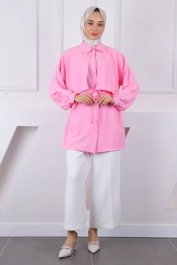 Pembe Ön Detaylı  Linda Tunik