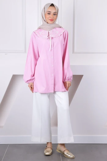 Pembe Yaka Detaylı Gömlek