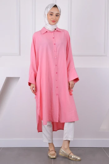 Pembe Yarasa Kol Püskül Detaylı Tunik