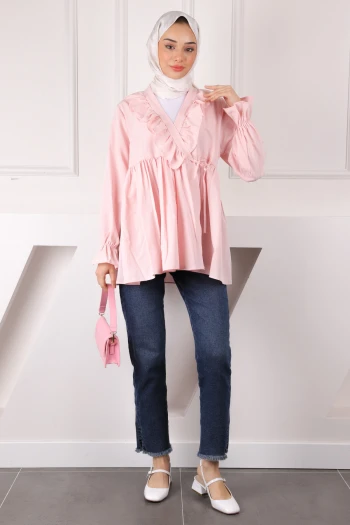 Pudra Yaka Fırfırlı Kimono