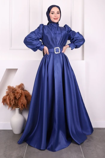 Saks Mavi Balon Kol Drapeli Abiye