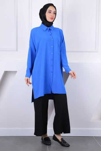 Saks Mavi Tek Cepli Linda Tunik