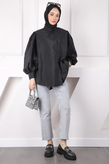 Siyah Balon Kol Gömlek