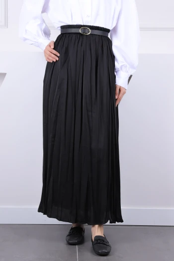 Siyah Beli Lastikli Saten Kıraş Etek