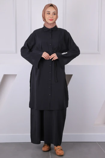 Siyah Beli İpli Tunik  Elbise Kombin Takım