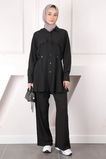 Siyah Cepli Tunik Pantolonlu Takım