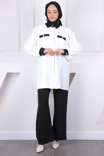 Siyah Düğmeli Tunik Pantolonlu Takım