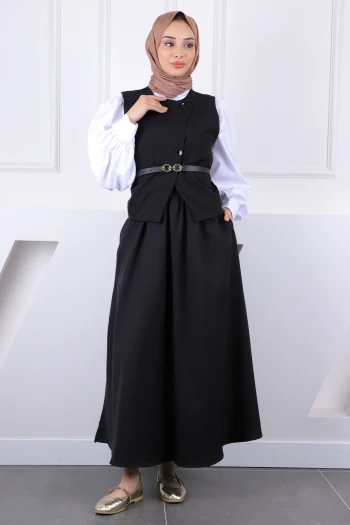 Siyah Kemerli Yelek Etekli Takım