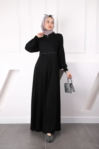 Siyah Kol Gipeli Nakışlı Ferace