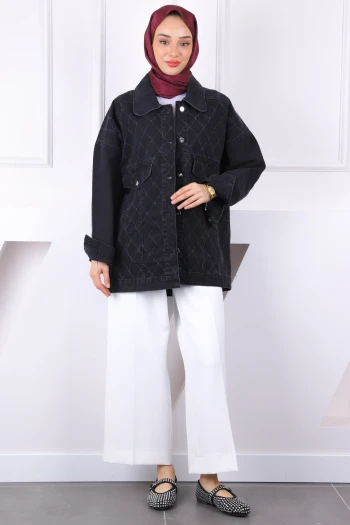 Siyah Lazer Kesim Kot Ceket