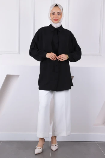 Siyah Ön Detaylı  Linda Tunik