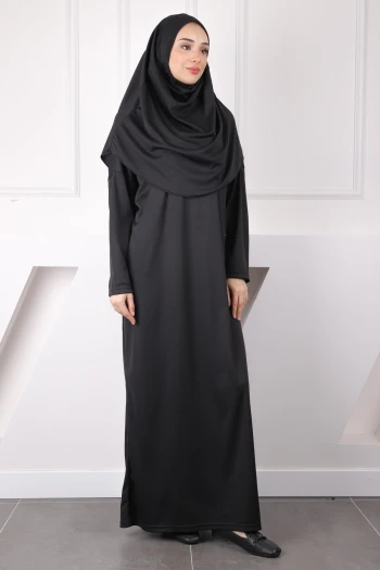 Siyah Tek Parça Namaz Elbisesi