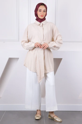 Taş Bel Kuşaklı Modal Gömlek