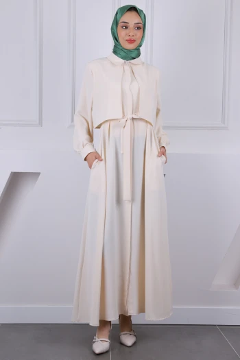 Taş Cepli Bel Kuşaklı Elbise