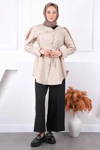 Taş Yaka Detaylı Modal Tunik