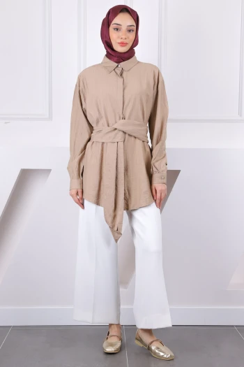 Vizon Bel Kuşaklı Modal Gömlek