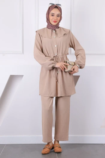 Vizon Beli Bağlamalı Tunik Pantolonlu Takım