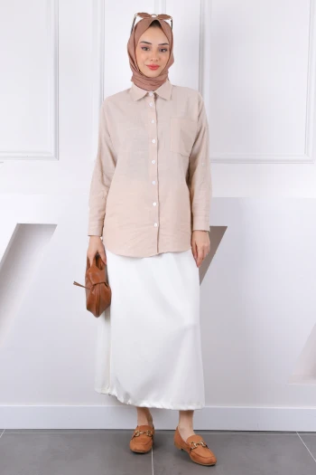 Vizon Kolu Katlı Düğmeli Gömlek