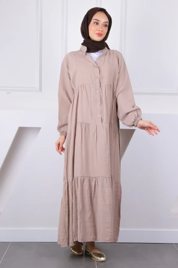 Vizon Yarım Düğmeli Modal Elbise