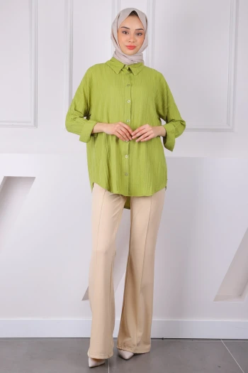 Yağ Yeşili Düğmeli Gömlek