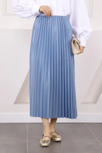 Bebe Mavi Bel Lastikli Piliseli Etek