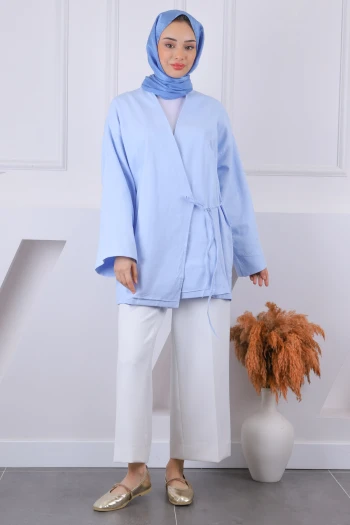 Bebe Mavi Çapraz Bağlamalı Kimono