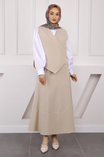 Bej Yelek Etekli Takım