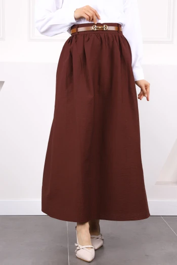 Bordo Bel Kemerli Büzgülü Etek