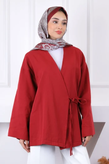 Bordo Çapraz Bağlamalı Kimono
