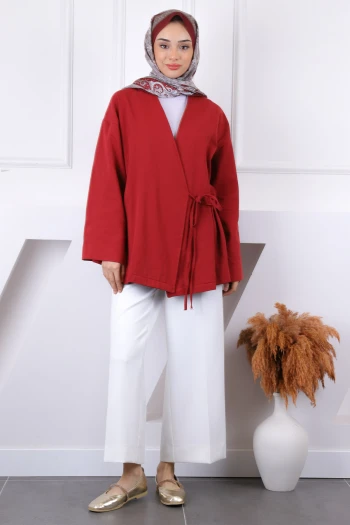 Bordo Çapraz Bağlamalı Kimono
