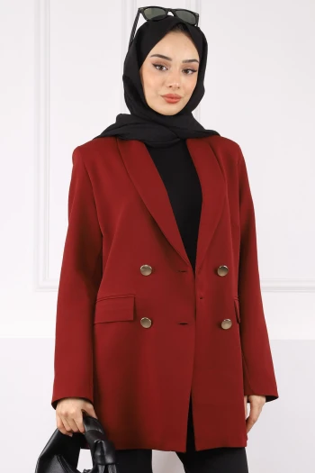 Bordo Kravuze Yaka Blazer Ceket