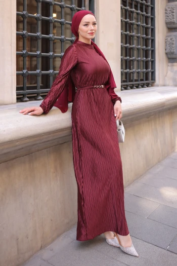 Bordo Piliseli Kraş Abiye