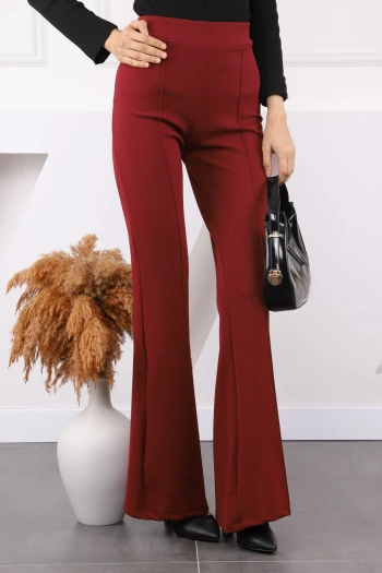 Bordo Yüksek Bel Çimalı İspanyol Pantolon