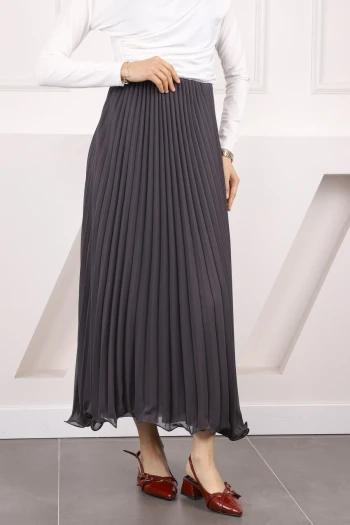 Füme Bel Lastikli Piliseli Şifon Etek