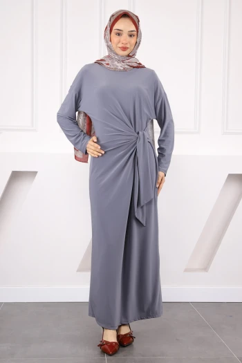 Füme Yan Bağlamalı Elbise
