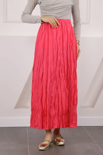 Fuşya Bel Lastikli Kraş Etek
