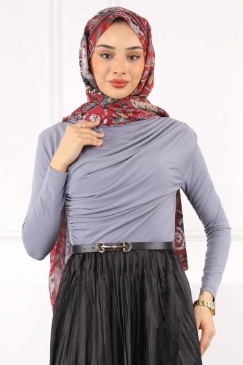 Gri Balıkçı Yaka Drapeli Sandy Bluz