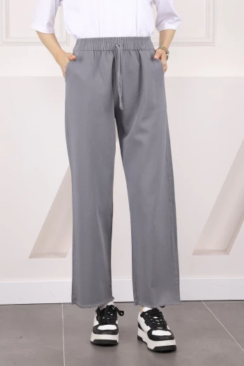 Gri Bel Lastikli Cepli Gabardi Pantolon