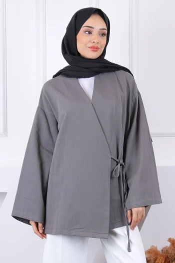 Gri Çapraz Bağlamalı Kimono