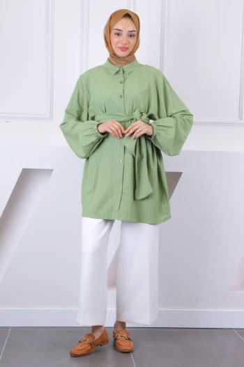 Haki Bel Kuşaklı Tunik