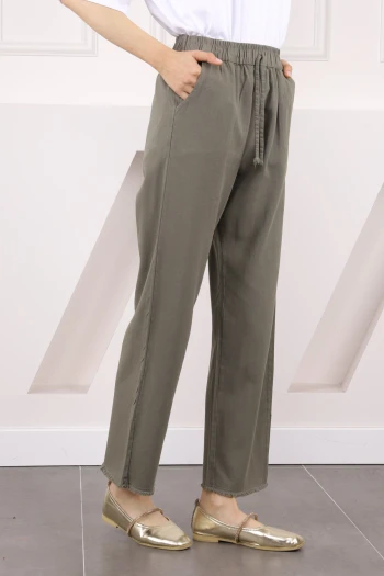 Haki Bel Lastikli Cepli Gabardi Pantolon