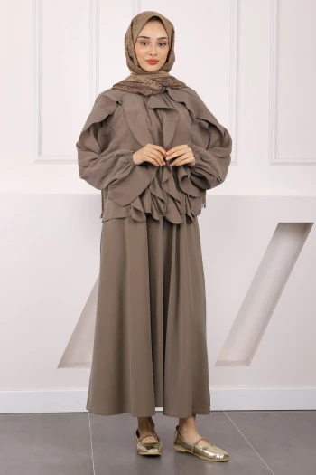 Haki Bluz Fırfırlı Etekli Takım
