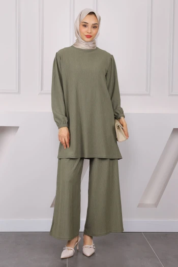 Haki Bürümcük Tunik Pantolonlu Takım